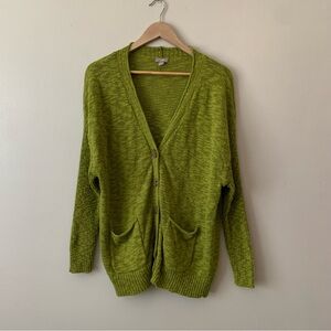 J. Jill Green V-Neck Button Up Cardigan Textured Slouchy Cottagecore BOHO LP